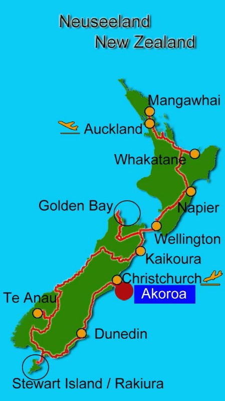 Karte Neuseeland Akoroa