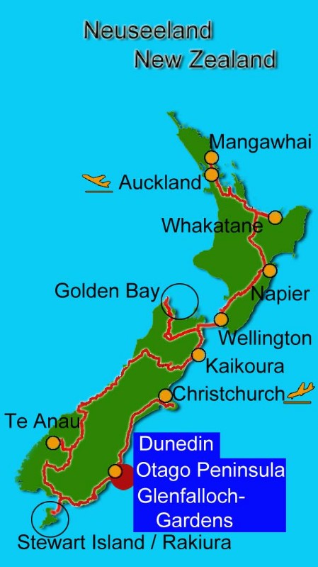 Karte Neuseeland Glenfalloch-Gardens
