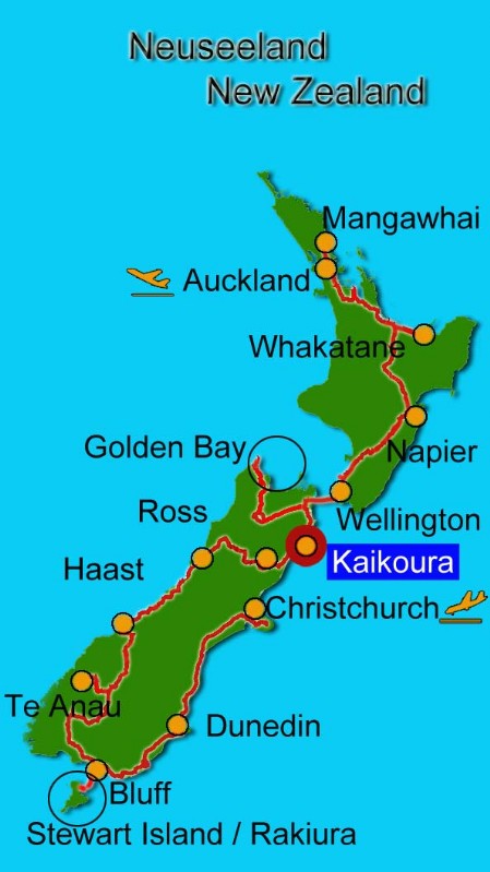 Karte Neuseeland Kaikoura