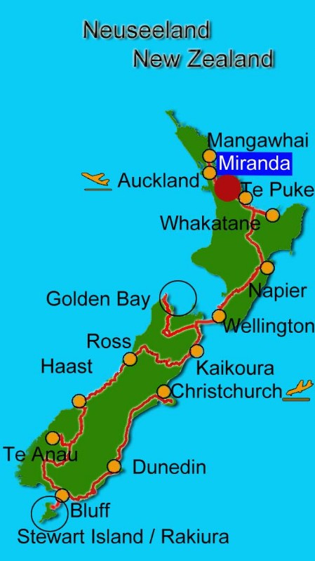 Karte Neuseeland Miranda