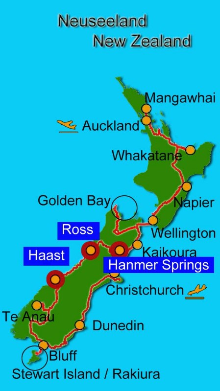 Karte Neuseeland Westcoast