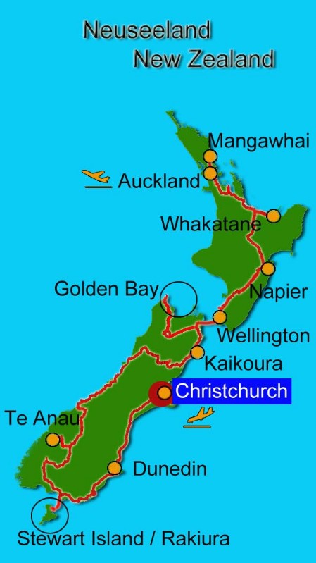 Karte Neuseeland Christchurch