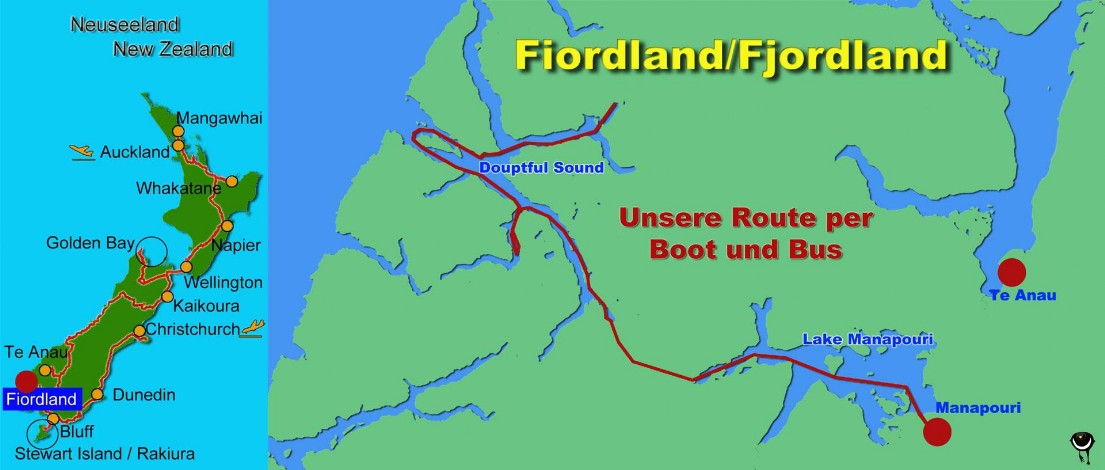 Unsere Route im Fjordland