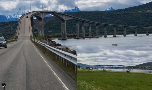 Sortlandsbrua über den Sortlandssundet auf der Fahrt Richtung Stokmarknes und Lofoten